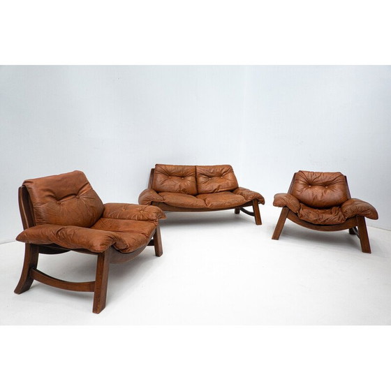 Image 1 of Woonkamerset uit de Mid Century in cognac leer, jaren 1960