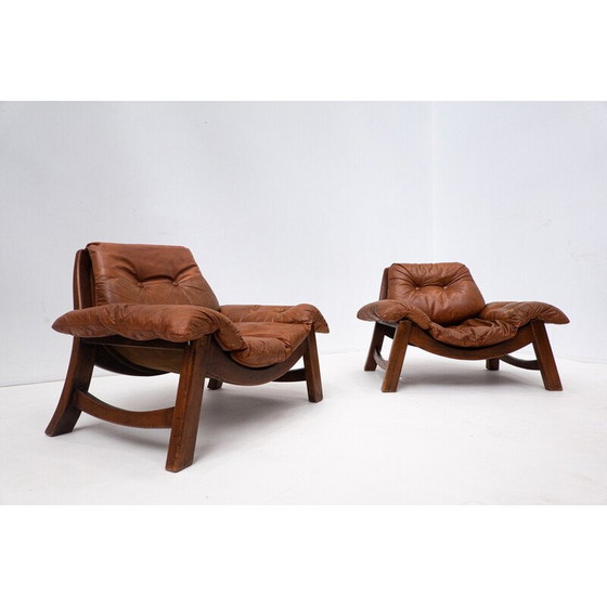 Image 1 of Woonkamerset uit de Mid Century in cognac leer, jaren 1960