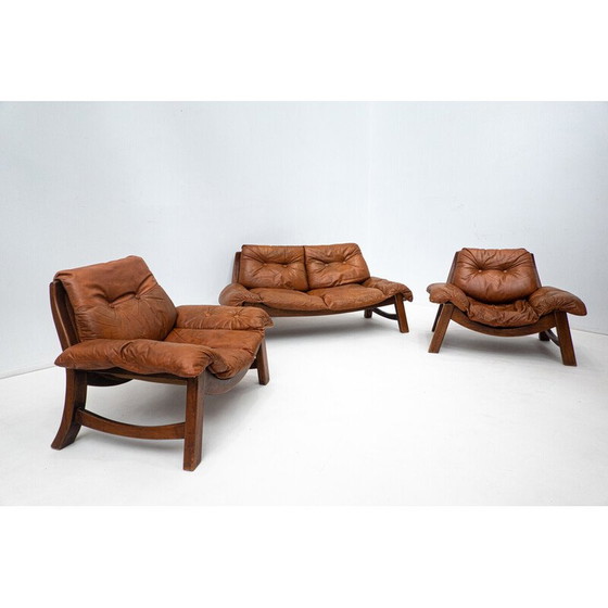 Image 1 of Woonkamerset uit de Mid Century in cognac leer, jaren 1960