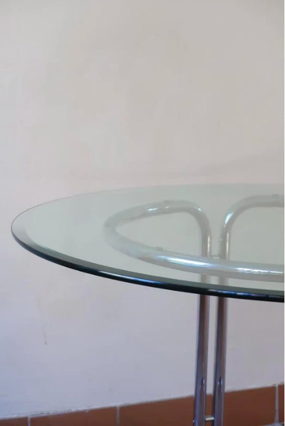 Image 1 of Ruimte tijdperk 80's chroom en glas ronde tafel