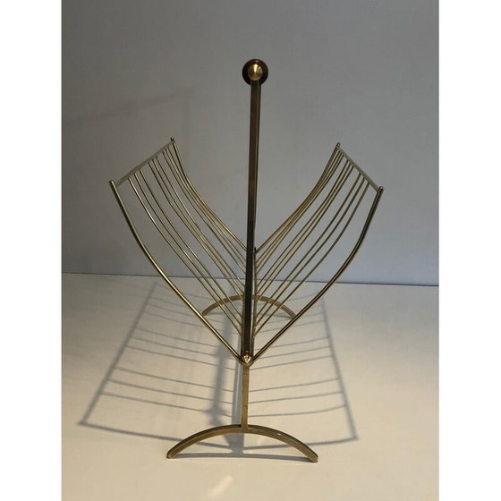 Image 1 of Vintage tijdschriftenrek van messing en hout, 1960