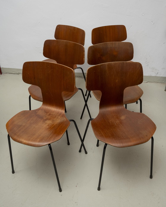 Image 1 of 6x Fritz Hansen Hammer Stoel Arne Jacobsen