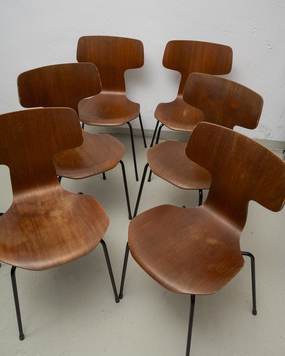 Image 1 of 6x Fritz Hansen Hammer Stoel Arne Jacobsen