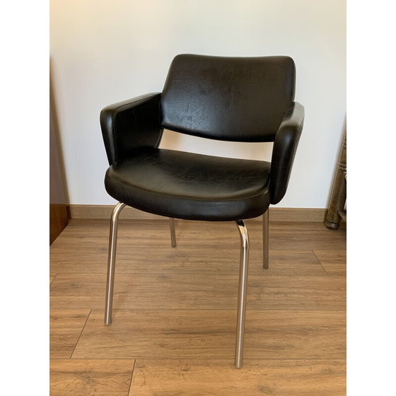 Image 1 of Vintage fauteuil in zwart skai, 1960