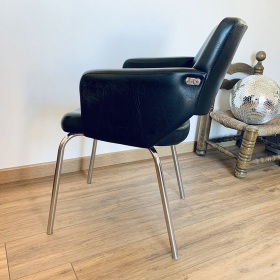 Image 1 of Vintage fauteuil in zwart skai, 1960