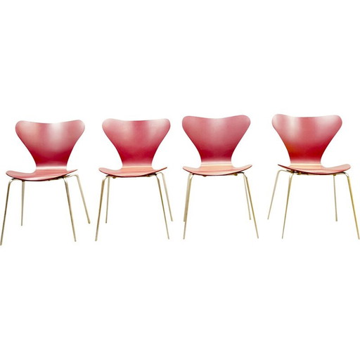 Set van 4 vintage houten stoelen model 3107 van Arne Jacobsen voor Fritz Hansen, Denemarken 1959