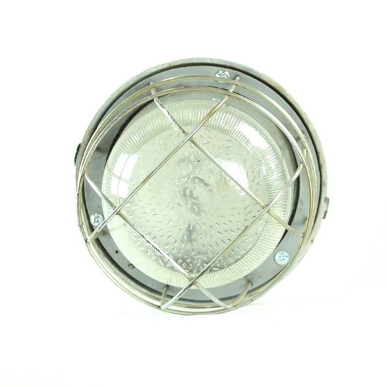 Image 1 of Vintage industriële plafondlamp van metaal en glas, Tsjecho-Slowakije 1950