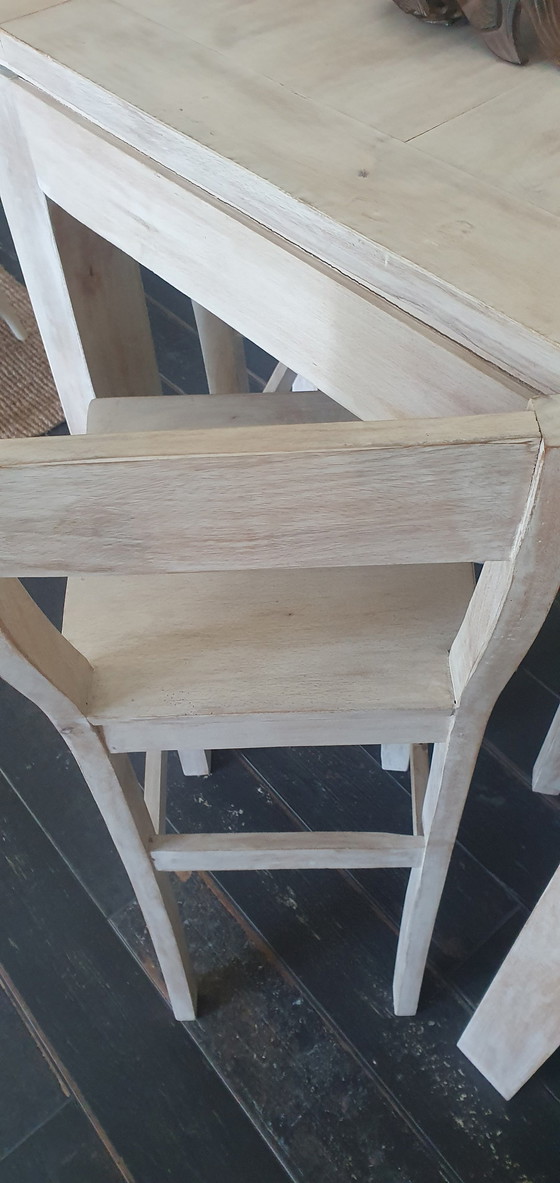 Image 1 of Pedestal Eater + 4 Hoge Stoelen Massief Hout