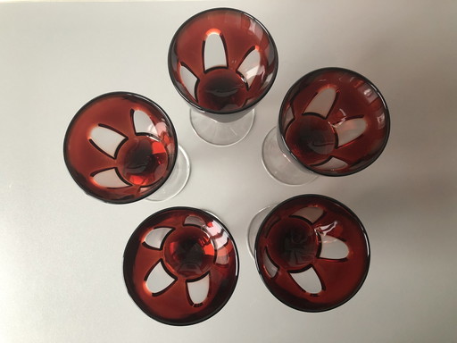 5 X Vintage Cristal D'Arques Luminarc Ruby Red - Rode Wijnglazen