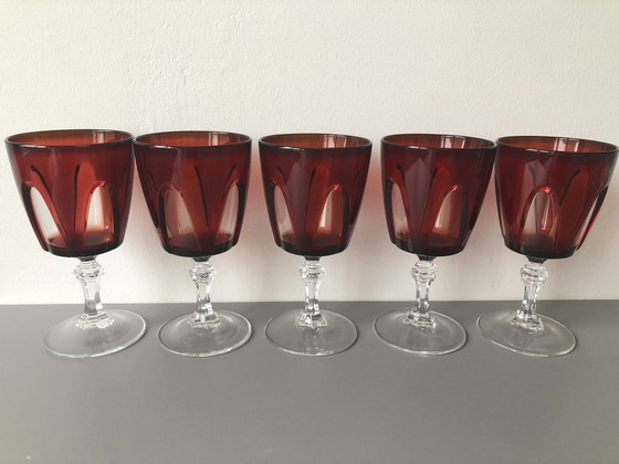 Image 1 of 5 X Vintage Cristal D'Arques Luminarc Ruby Red - Rode Wijnglazen