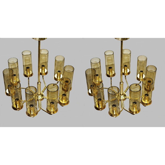 Image 1 of Set van twee vintage T10 Hans-Agne Jakobsson kroonluchters in messing van AB Markaryd