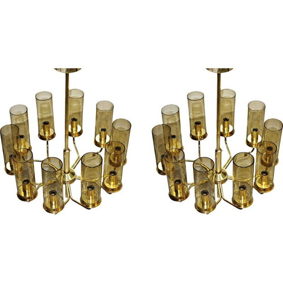 Image 1 of Set van twee vintage T10 Hans-Agne Jakobsson kroonluchters in messing van AB Markaryd