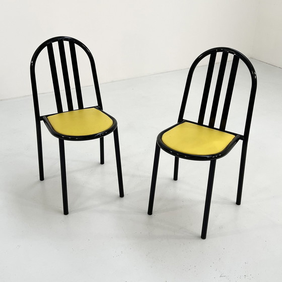 Image 1 of Set van 4 stoelen No.222 in gele stof van Robert Mallet-Stevens voor Pallucco Italia, 1980