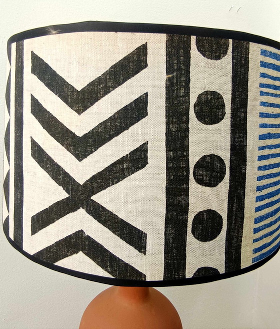 Image 1 of Grote Vintage Tribal Terracotta Lamp en Lampenkap