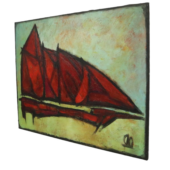 Image 1 of Abstract Schilderij Boot Kunst Olie Op Doek XL