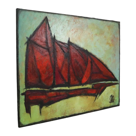 Image 1 of Abstract Schilderij Boot Kunst Olie Op Doek XL