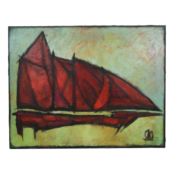 Image 1 of Abstract Schilderij Boot Kunst Olie Op Doek XL