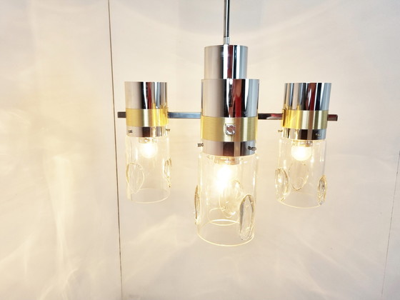 Image 1 of Vintage Italiaanse kroonluchter van glas en chroom, jaren 70