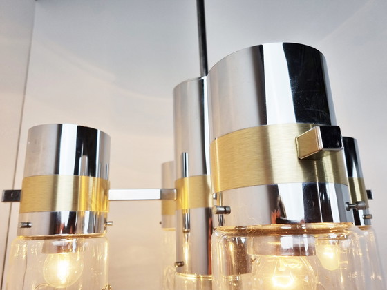 Image 1 of Vintage Italiaanse kroonluchter van glas en chroom, jaren 70