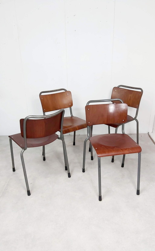 4 x vintage Gispen TU Delft schoolstoelen