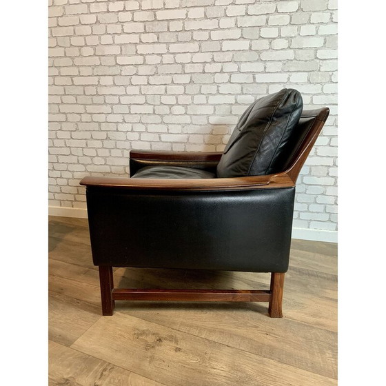 Image 1 of Vintage rozenhout en zwart lederen woonkamer set "Minerva" door Torbjorn Afdal voor Nesjestranda, 1960