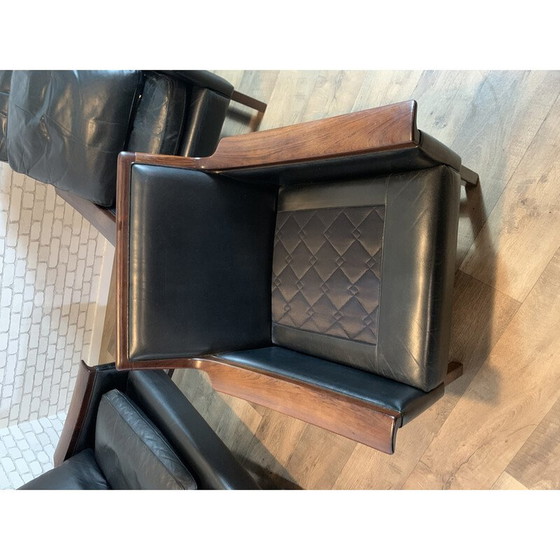 Image 1 of Vintage rozenhout en zwart lederen woonkamer set "Minerva" door Torbjorn Afdal voor Nesjestranda, 1960