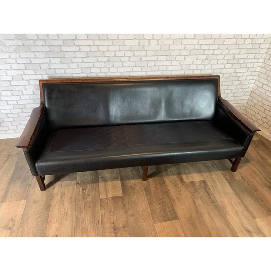 Image 1 of Vintage rozenhout en zwart lederen woonkamer set "Minerva" door Torbjorn Afdal voor Nesjestranda, 1960