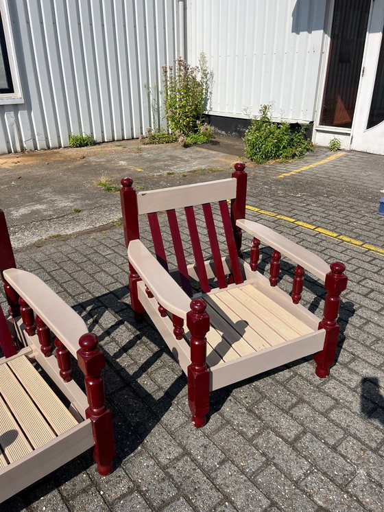 Image 1 of 2x Vintage Eikenhouten Tuinstoelen