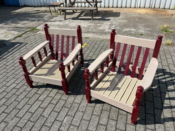 Image 1 of 2x Vintage Eikenhouten Tuinstoelen