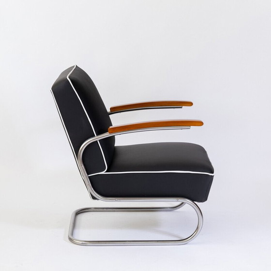 Image 1 of Vintage Bauhaus fauteuil in verchroomd staal en hout van Mücke en Melder, 1930