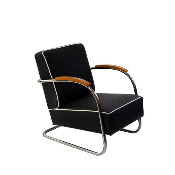 Image 1 of Vintage Bauhaus fauteuil in verchroomd staal en hout van Mücke en Melder, 1930