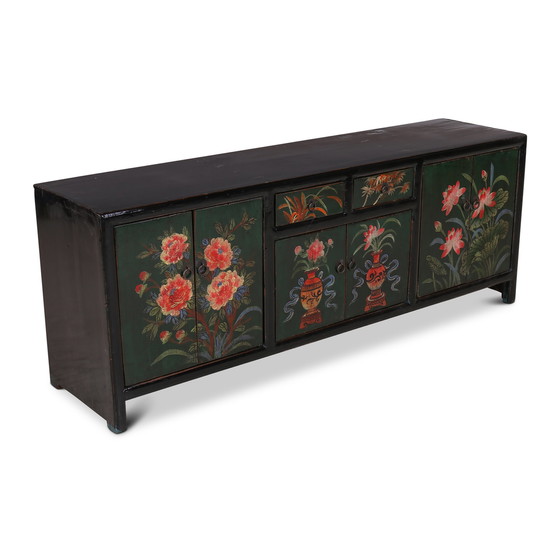 Image 1 of Chinees tv-dressoir met bloemenschildering