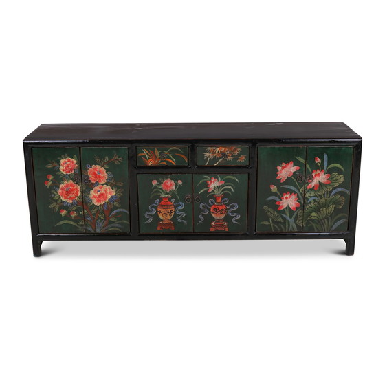 Image 1 of Chinees tv-dressoir met bloemenschildering