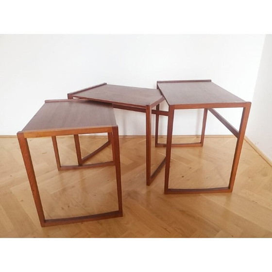 Image 1 of Set van 3 vintage Teakhouten Nesttafels, Denemarken 1960