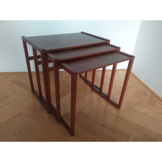 Image 1 of Set van 3 vintage Teakhouten Nesttafels, Denemarken 1960
