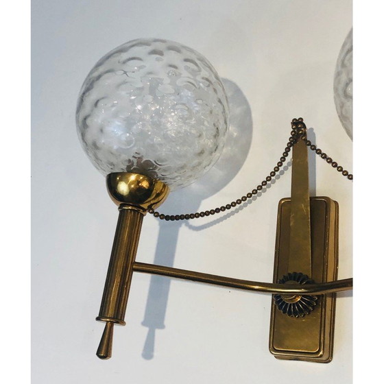 Image 1 of Paar vintage wandlampen van messing en glas, 1970