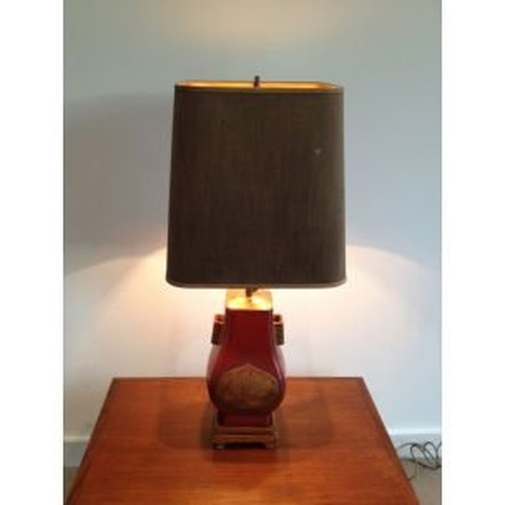 Image 1 of Vintage lamp in rode lak en goud, Frankrijk 1960