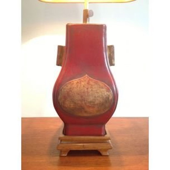 Image 1 of Vintage lamp in rode lak en goud, Frankrijk 1960