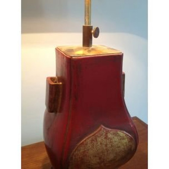 Image 1 of Vintage lamp in rode lak en goud, Frankrijk 1960