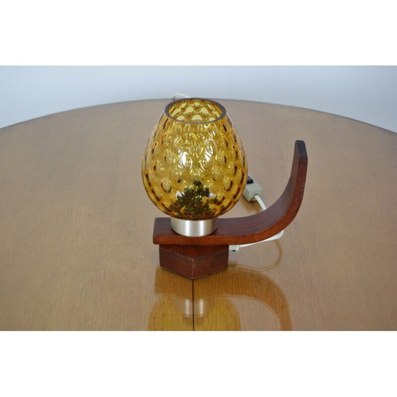 Image 1 of Vintage houten en glazen tafellamp van Drevo Humpolec, Tsjecho-Slowakije 1960