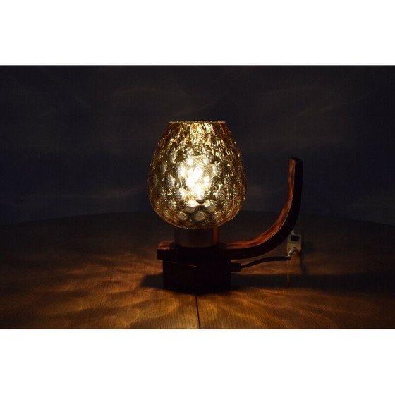 Image 1 of Vintage houten en glazen tafellamp van Drevo Humpolec, Tsjecho-Slowakije 1960