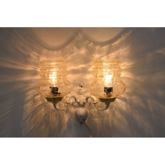 Image 1 of Vintage wandlamp van glas en metaal, Tsjechië 1970