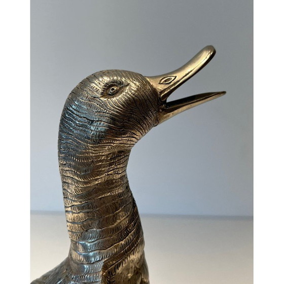 Image 1 of Vintage verzilverde bronzen eend, 1970