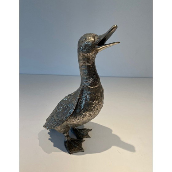 Image 1 of Vintage verzilverde bronzen eend, 1970