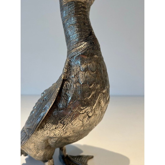 Image 1 of Vintage verzilverde bronzen eend, 1970