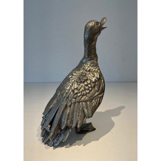 Image 1 of Vintage verzilverde bronzen eend, 1970