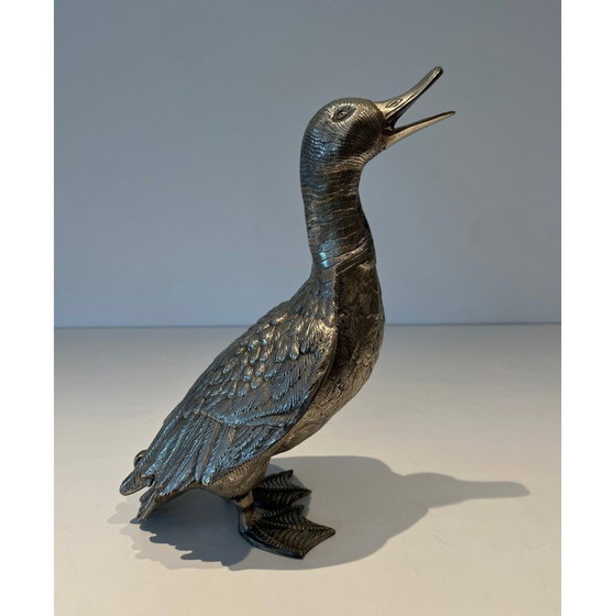 Image 1 of Vintage verzilverde bronzen eend, 1970