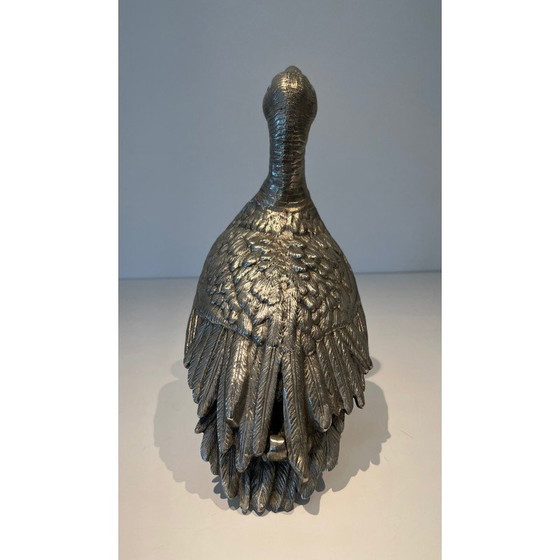 Image 1 of Vintage verzilverde bronzen eend, 1970