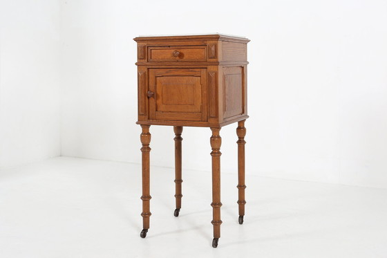 Image 1 of Art Deco Nachtkastje In Hout Met Marmeren Top, 1930S