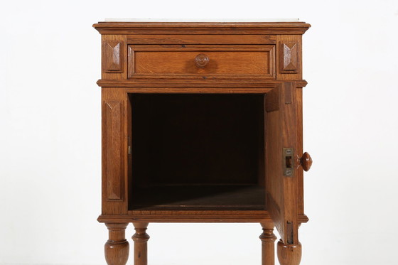 Image 1 of Art Deco Nachtkastje In Hout Met Marmeren Top, 1930S